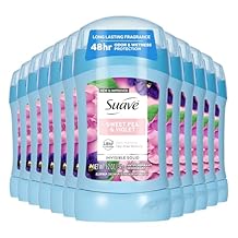 Suave Antiperspirant Deodorant For Women, Invisible, Underarm Deodorant, 48hr Odor & Wetness Protection, Sweet Pea & Violet Fragrance, Sensitive Skin Deodorant Solid Stick, 1.2 oz 12 Bulk Pack