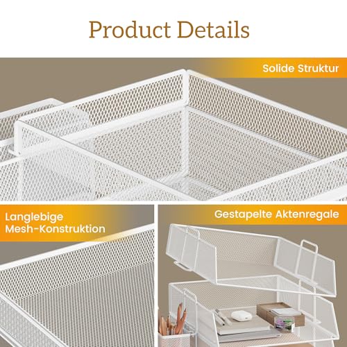 Bandeja apilable de 4 Niveles para Oficina, Organizador de Papeles para Escritorio, bandejas para Archivos, Accesorios para Escritorio de Oficina con Soporte para bolígrafos - Blanc - imagen 5