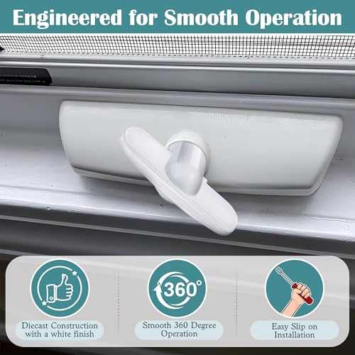 Avenuebool 4 Pack Universal Tee Crank Casement Window Handles, Low Profile Design Prevents Interference with Window Coverings, Crank Replacement Handles, 1-1/8 x 2-3/8 (White) - Thumbnail 6