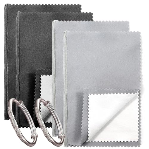 OUDQFCJ 4 Piezas Paño pulidor de Plata, limpia plata gamuza,paño pulidor de Plata paño Limpiador de Joyas de Plata de Doble Cara, para Joyas de Plata de Ley, Oro