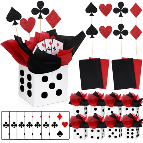 WinnerWhy 8 Sets Casino Party Decorations Themed Table Centerpieces Casino Night Table Party Toppers with Dice Box Poker Cutouts and Sticks for Night Decor Birthday