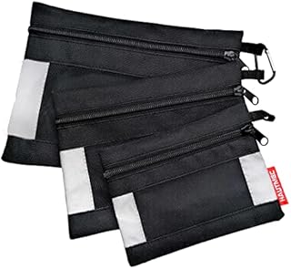 HAUTMEC 3 Pieces Small Tool Pouch, Multi Function Zippered Tool Poly Bag with Mesh Window, Heavy-Duty Clip Organizer HT0126-TB