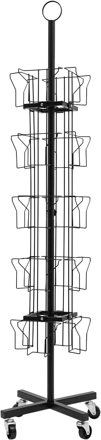 Greeting Card Display Stand 20 Card Pockets Black Postcard Rotating Greeting Card Rack Display Stand Spinning Pocket Rotating Holder for Postcards Brochures Office Products