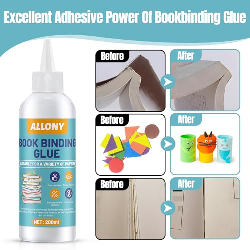Allony Buchbinderleim, Stark und Wasserfest Buch Binden, Buchleim mit Bürste für Buch Binden/Reparatur/Karton, 200ml
