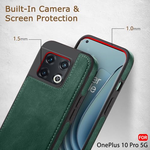 Image of TheGiftKart Genuine Leather Finish Back Cover Case for OnePlus 10 Pro 5G | Shockproof Design | Raised Edges for Camera & Screen Protection | Stunning Minimalist Design Back Case Cover (Green)