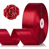 1-1/2 Inch 100 Yards Wine Red Satin Ribbon, Burgundy Solid Fabric Ribbon Roll for Flower Bouquet, Gift Wrapping, Roses Making, Handmade Crafts