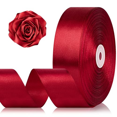 1-1/2 Inch 100 Yards Wine Red Satin Ribbon Burgundy Solid Fabric Ribbon Roll for Flower Bouquet Gift Wrapping Roses Making Handmade Crafts