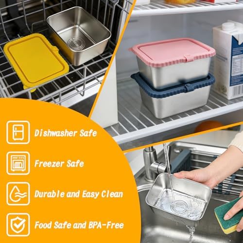 3-Pack Stainless Steel Food Storage Containers with Silicone Lids, 20oz Snack Pack Containers Reusable Metal Bento Lunch Box Large Container for Meal Prep, Picnic, Office, Travel - Thumbnail 3