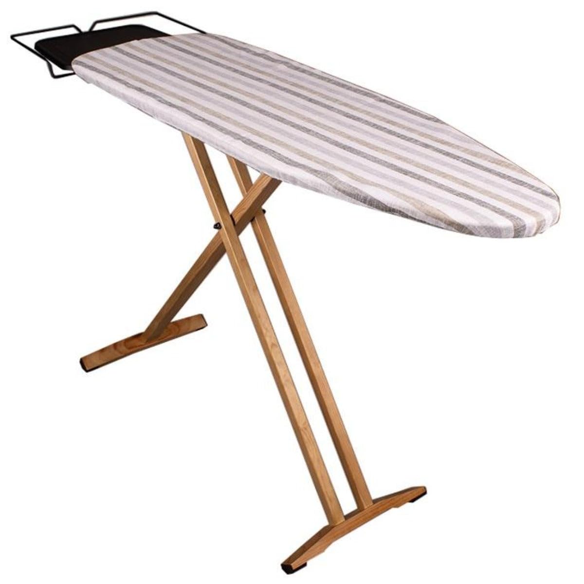 Table à Repasser NUBAR en Bois Massif 130x47 cm Hauteur réglable jusqu'à 92 cm avec Repose-Fer et Support Centrale Vapeur