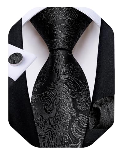 Image of DiBanGu Extra Long Tie for Men 63 inch XL Silk Necktie Set | Pocket Square and Cufflinks, Big and Tall, Jacquard Woven, Gift Box, Paisley /Plaid /Solid /Striped, for Weddinng Party Business