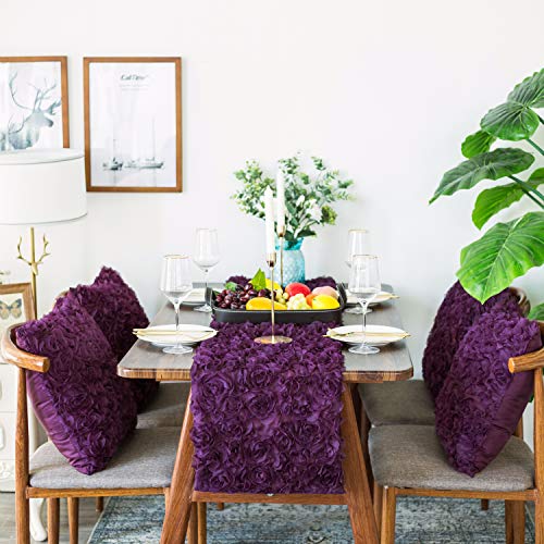 Table Runner Calitime 14 X 72 Inches Solid 3D Stereo Chiffon Rose Flower Non-Slip Table Runner Dresser Scarf For Dining Party Wedding Table Decoration Purple #TOP2