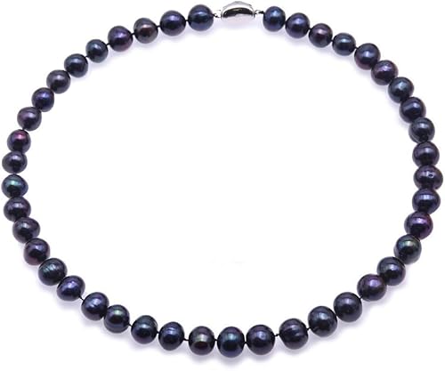 JYX Pearl Collar redondo de 0.354-0.394 in negro cultivado de agua dulce collar de perlas para mujer 18", Perla, Perla