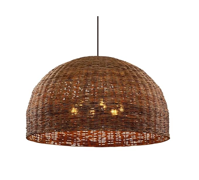 Plafonnier susp rotin curry foncé et luminaire osier pour bars