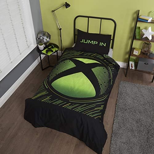Coco Moon Xbox Green Black Blue Gaming Single Double or King Bed Duvet Bedding Set Genuine Microsoft Gamer Xbox Merchandise Gifts (Neon, Single)