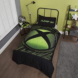 Coco Moon Xbox Green Black Blue Gaming Single Double or King Bed Duvet Bedding Set Genuine Microsoft Gamer Xbox Merchandise Gifts (Neon, Single)