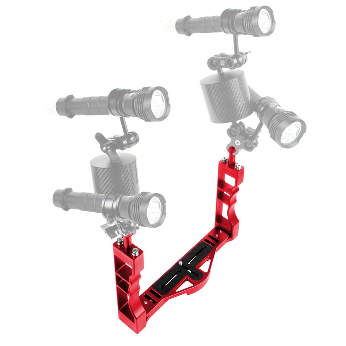 BQSZJ-3-B CNC-Tauchgriffablage, verbesserte Basishalterung, Dual-Handgriff, kompatibel mit Action-DSLR-Kamera, Video, wasserdichte Hülle, Rot