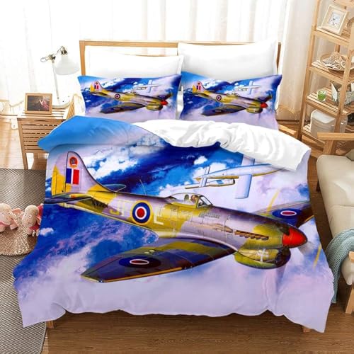 SJSXWQN布団カバー シングル ヴィンテージ飛行機 枕カバー 付掛け布団カバー シングル 通気性 ポリエステル抗菌防臭 防ダニ 布団カバー(150x210cm)+ 2枕カバー(43x63cm)