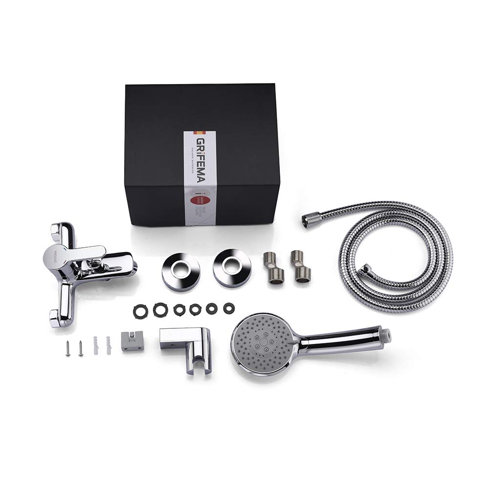 GRIFEMA Grifo para Bañera y Ducha Alcachofa Manguera y Soporte Plateado, G13003