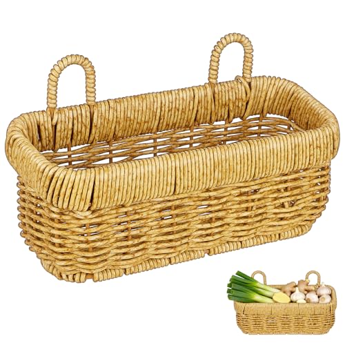 Cabilock Geflochtener Hängekorb Aus Rattan Mit Griff Praktischer Aufbewahrungskorb Für Küche Und Obst Zwiebeln Gemüse Wandkorb Für Zuhause Und Restaurant