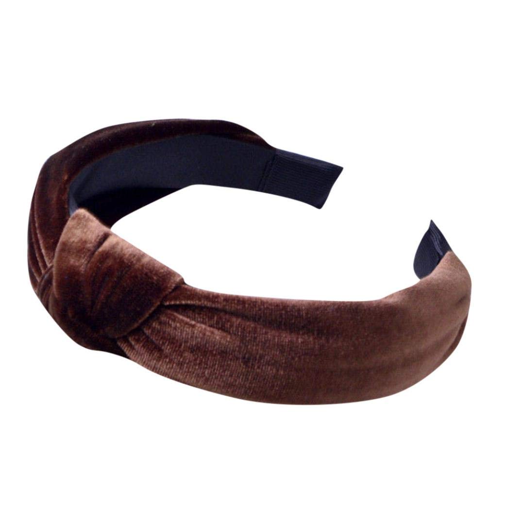 Xmiral Women's Coffee1 Headband Twist Bow Knot Cross Tie Velvet Hairband For Headwrap Hair Band(Coffee1)