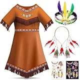 Lozzzyo Kostüm Kinder Mädchen mit Juwelenbesetzten Stirnbändern, Pfauenfeder-Stirnbändern und Aufklebern für Karneval, Halloween, Cosplay und Bühnenaufführung (M)