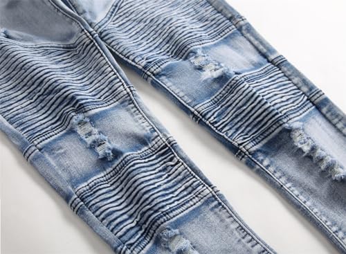 Andongnywell Men's Skinny Straight Ripped Zipper Jeans Slim Fit Stretch Knee Destroyed Patch Denim Pants3