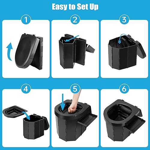 PAHTTO Portable Camping Toilet for Adults with Reusable Collapsible Liner for Camping, Hiking, Fishing, Long Road Trips, Outdoor Activities (with Phone Shelf & Collapsible Liner)