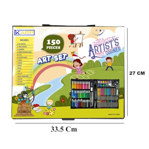 Image of KARP Children Deluxe Art Drawing Set for Kids Case Art and Craft Supplies Drawing and Painting Set Great Gift (150Pcs -Black)