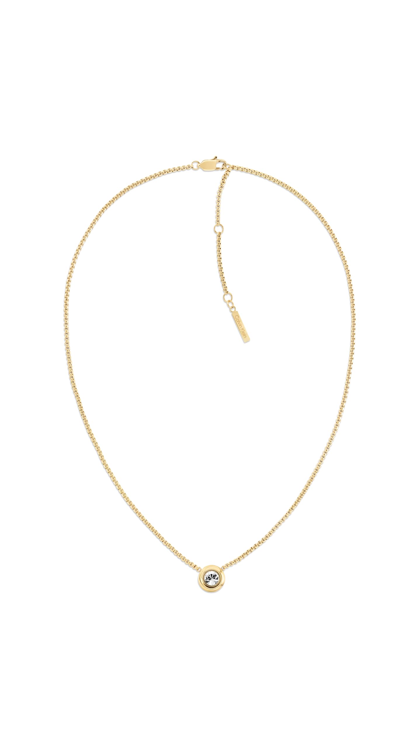 Calvin Klein Damska TWISTED BEZEL SOLITAIRE Kolekcja Żółte Złoto Naszyjnik z Zawieszka Ozdobiona Kryształami - 35000770