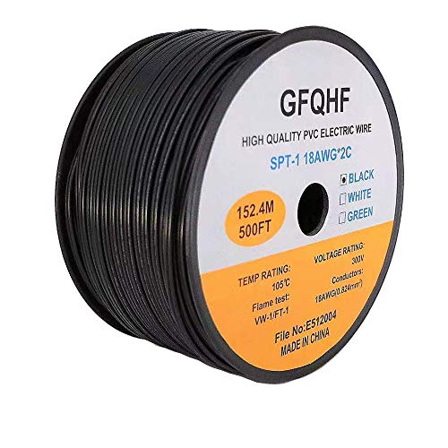 GFQHF UL Listed 500FT SPT-1 Electrical Wire,18/2 Zip Cord Wire,Work with SPT-1 Vampire Plug(500, SPT-1 Black) GFQHF UL Listed 500FT SPT-1 Electrical Wire,18/2 Zip Cord Wire,Work with SPT-1 Vampire Plug(500, SPT-1 Black)