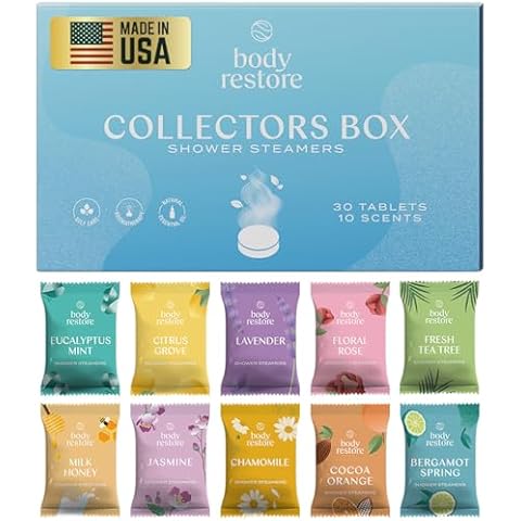 Body Restore Shower Steamers Aromatherapy 30 Pack - Christmas Gifts For Women, Stocking Stuffers, Birthday Gifts For Mom, White Elephant Gift, Travel Essentials, Self Care - Collector's Box Cover