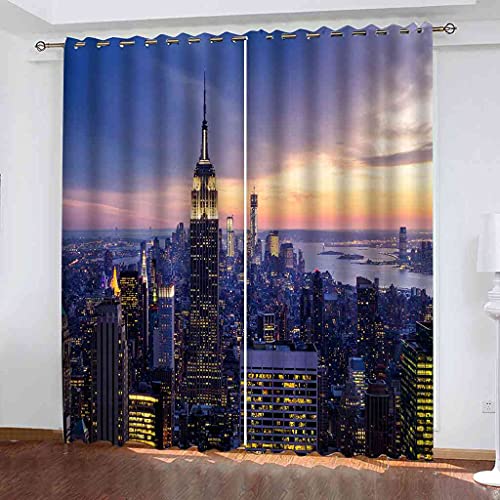 STWREO Rideaux Occultant À Œillets Gratte-Ciel de New York 200x214cm Rideau Isolant Thermique Rideaux À Oeillets Design Moderne Rideaux De Chambre Adulte Décoratif, 2 Pièces Cover
