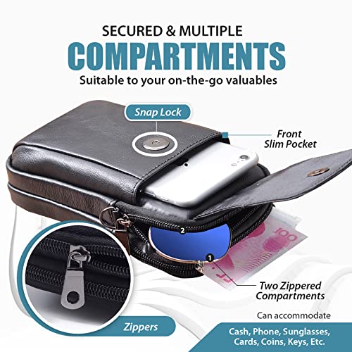 Hengwin Genuine Leather Belt Bag, Small Crossbody Phone Bag for Men Over the Shoulder Holster, Mobile Phone Case Handbag - Image 3
