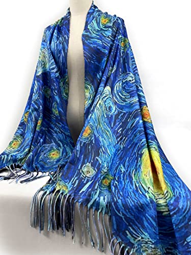 VENVSBEE Reversible Soft Cashmere Feel Scarf Large Shawl Wrap Double-side Art Print Warm Pashmina Klimt Van Gogh Gifts2