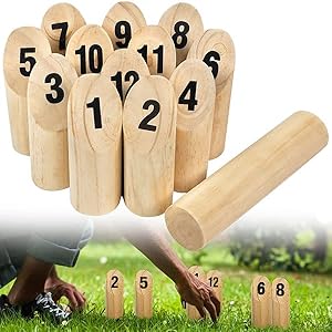 YUENFONG Wurfspiel mit Nummer, Kubb Holzspiel Outdoor Freizeit Spielzeug, Langlebig Kiefer Holzwurf Spiel, für Kinder Erwachsener, Natur Farbe