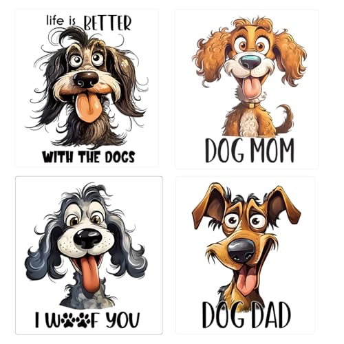 4pcs Dog Dad Mom Iron on Transfers Heat Transfer Decals Iron on Transfers for T Shirts Patches Sticker for Clothes Pillow Covers DIY Appliques