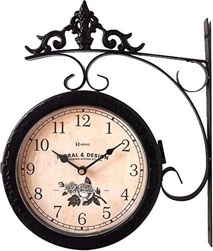 Relogio de Parede Preto Antigo Dois Lados Herweg 6488-034