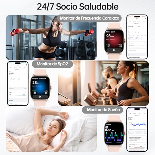 Miniatura 5 de Reloj Inteligente Mujer Hombre con Llamadas Bluetooth y Voz AI, 1.85'' Smartwatch con Whatsapp Notificación, Pulsómetro/SpO2/Sueño/Podómetro, 110+ Modos Deportivos, Impermeable IP68 para iOS/Android