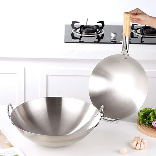 Miniatura 2 de DOITOOL Wok de acero inoxidable, sartén antiadherente de 11 pulgadas de doble mango wok utensilios de cocina de cocina