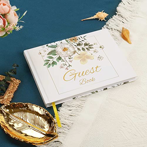 Wedding Guest Book, Guest Sign In Book For Wedding Reception, 120 Pages Hard Cover Guest Book, Beautiful Gold Text With Floral Design Wedding Registry Guestbook For Signing Book 9 X 7 Inch #TOP1