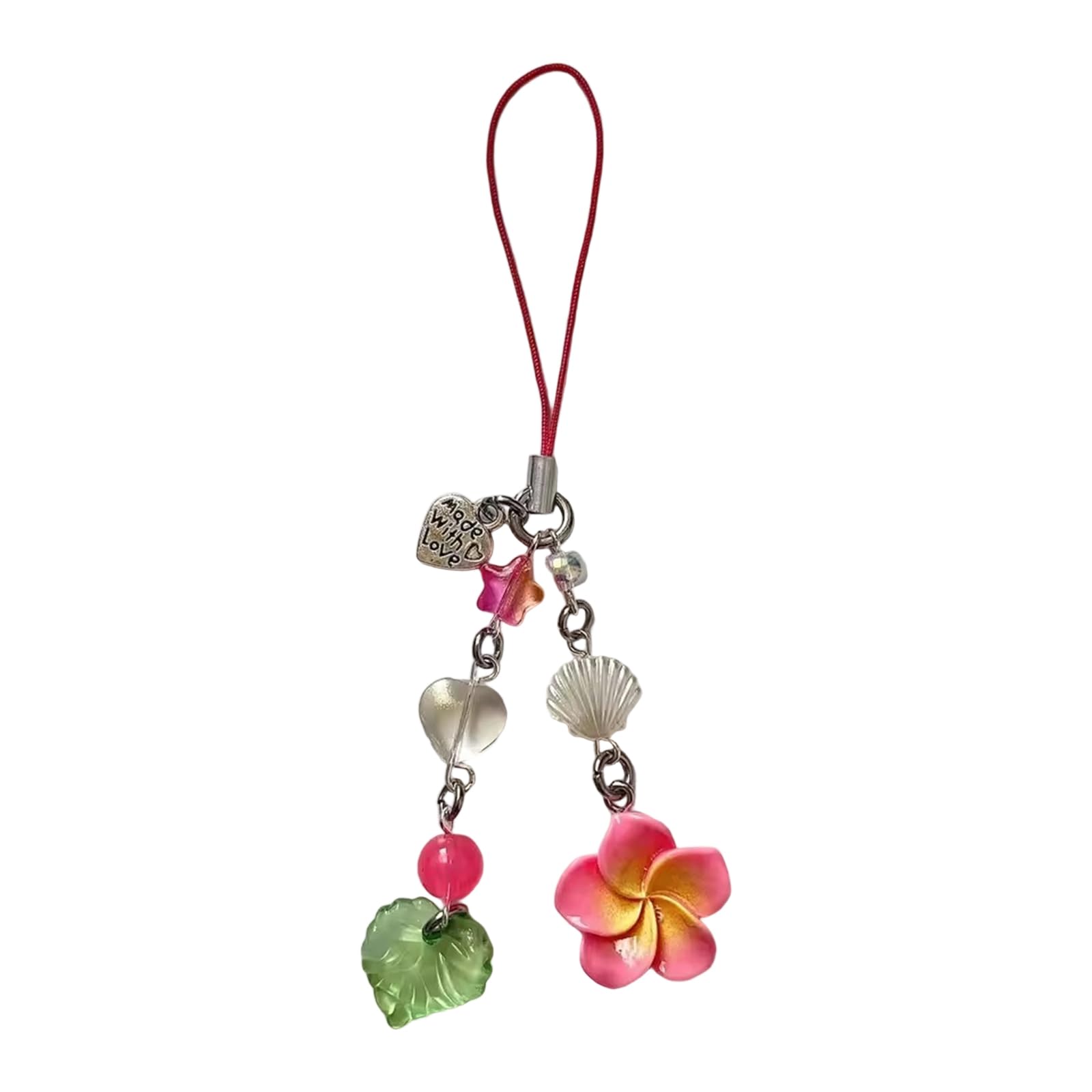 NEWFT Unique Mobile Chain Heart Hanging Ornament Featuring Plumeria Fashion Mobile Strap Alloy Texture Suitable for Home Use
