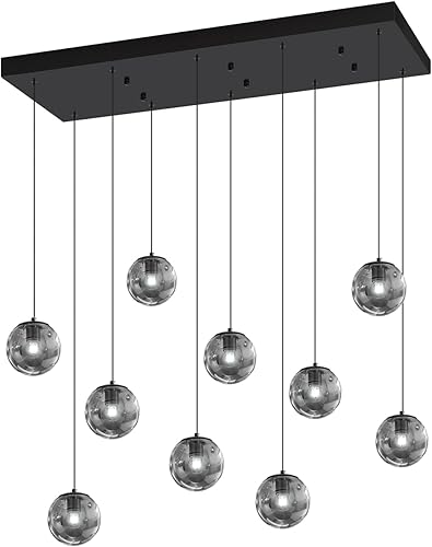 Miniatura 212 de Escalera LED de 10 luces LED moderna con globo de cristal, lámpara colgante grande para techos altos, accesorios de iluminación de entrada, villas y
