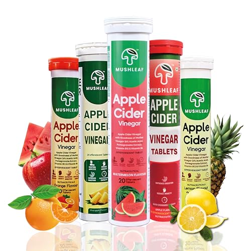 Mushleaf Apple Cider Vinegar 100 Effervescent Tablet with mother for weight management Combo Pack of 5 With 5 Flavour- ACV Tablets Digestive Ease, Multivitamin B6 & B12, 100% Vegan Easy to consume (B0CYH8SNLH) Amazon Price History, Amazon Price Tracker