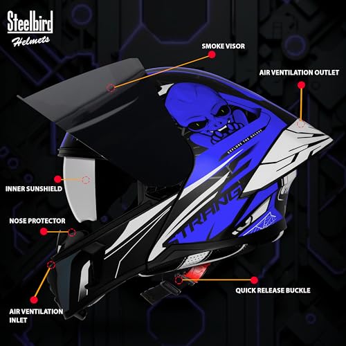 Image of Steelbird SBA-20 Strange ISI Certified Flip-Up Graphic Helmet for Men and Women with Inner Silver Sun Shield
