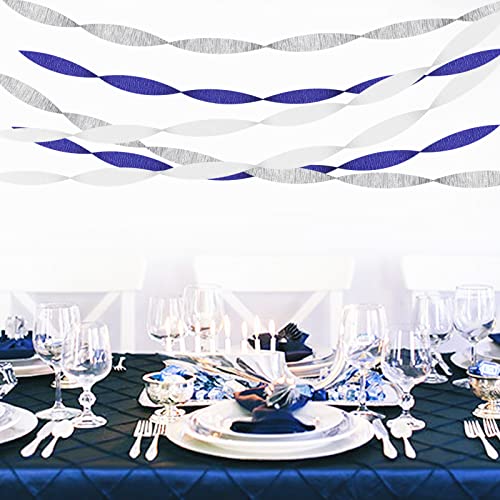 Image of Navy-Blue White- Silver Crepe Paper Streamers - 9 Rolls Royal Blue Graduation 2025 Men Boy Birthday Party Decorations Streamer Wedding Bridal Shower Paper Garland Fathers Day Decor Panduola