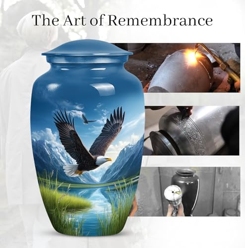 Image of Eagle Decorative Urn for Adult Ashes, Large Mountain Urns for Men, Memorial Blue Urns for Mother Burial, Cloud Cremation Urn for Human Ashes Male & Female Funeral, 10 Inch