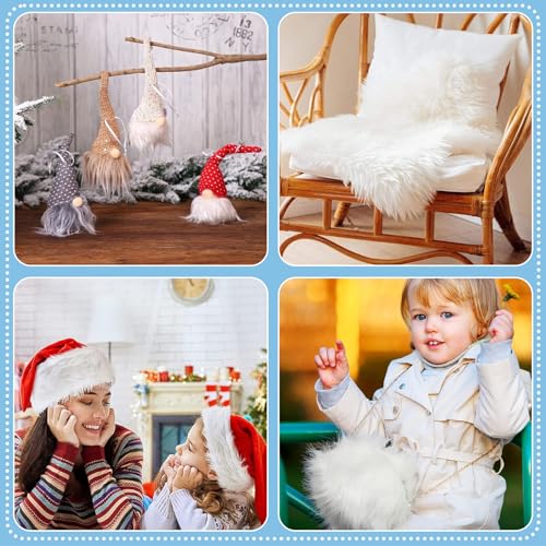 Vyanveo 4 Stück Kunstfell zum Basteln Meterware 5x150x10 cm Fell zum Basteln Fell Stoff Fellimitat Meterware Kunstpelz Fellstoff Band für Santa Hair Dwarf DIY Dekoration (Weiß Braun Schwarz Grau)