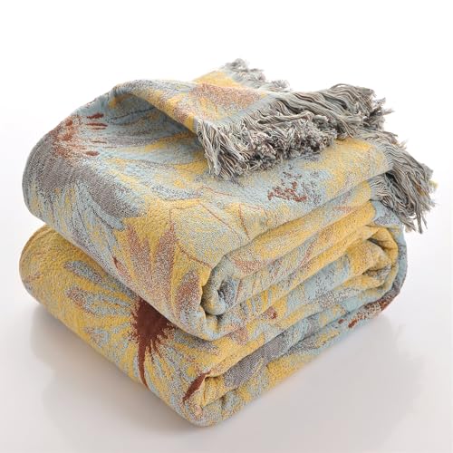 SHUOKUNCO Boho Cotton Throw Blankets for Bed Couch, 100% Soft Cozy Cotton Blanket Rustic Quilt 60"x80", Reversible Muslin Farmhouse Blankets for Armchair,Picnic,Sofa,Couch by SHUOKUNCO - Used condition - US$26.14