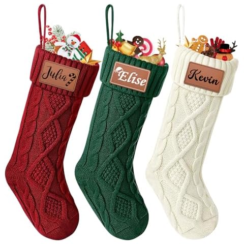 Dreamdecor Personalized Christmas Stockings with Name Symbol, 18'' Large Monogram Knitted Kids Custom Christmas Stockings, 1 Pack Xmas Stocking for Family Holiday Christmas Party Decoretions Cover