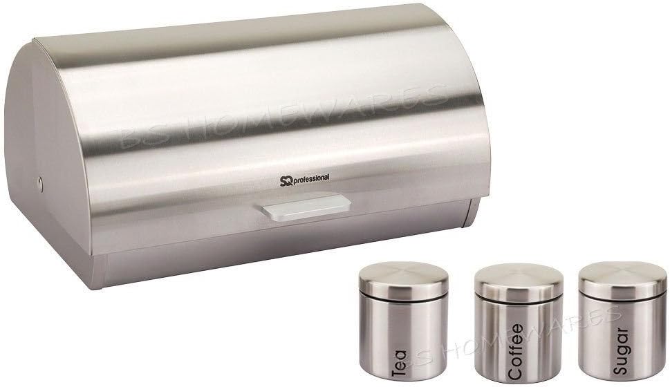 Tea Coffee Sugar Canisters Storage Container Bread Bin Jars,Pot Metallic Kitchen Chrome Color by BS HOMEWARES